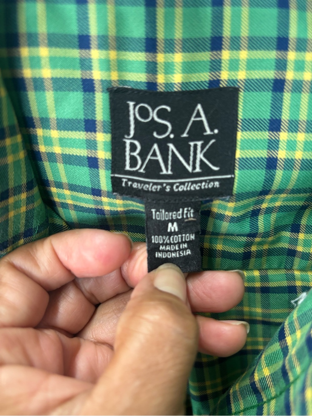 Jos. A. Bank Green and Blue Plaid Casual Button-Down Shirt - Picture 3 of 3